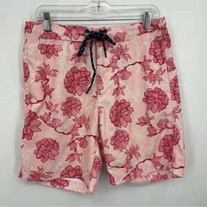 Surfside Supply Swim Trunks Mens Sz M Pink Floral Drawstring Unlined Beach